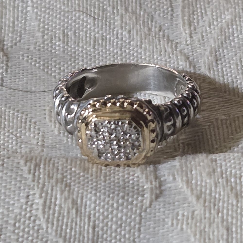 Alwand Vahan Pave Diamond Ring, SS & 14k, Size 6.75